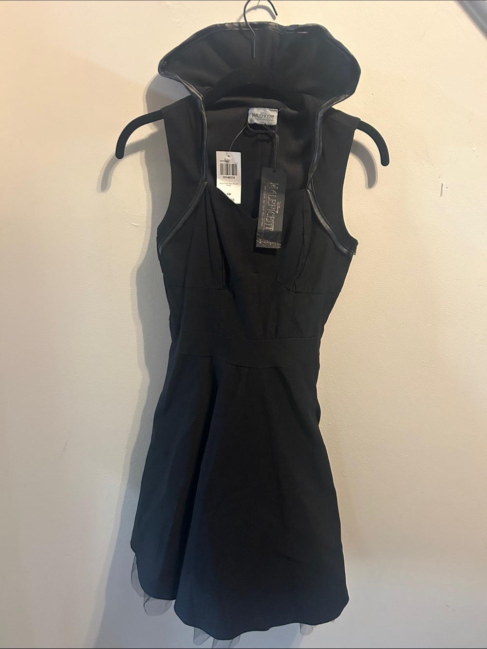 Disney Maleficent !!!Black Sleeveless Mini Dress with Sculpted High Collar